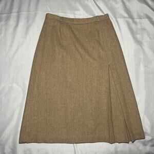 Vintage Campus Casuals Women's Wool Midi Skirt Tan Size 11/12 with Front Pleat